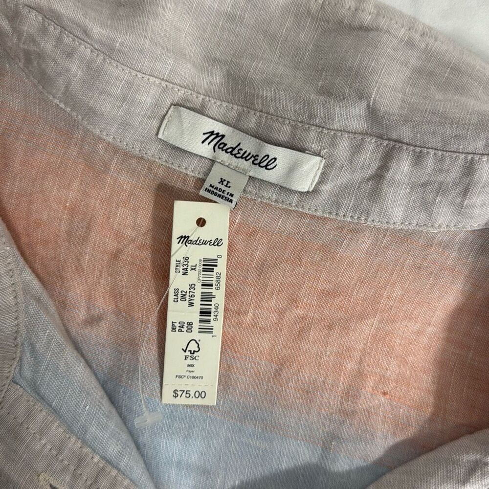 Madewell Linen Beachside Shirt in Ombré Stripe XL NWT - Picture 6 of 8